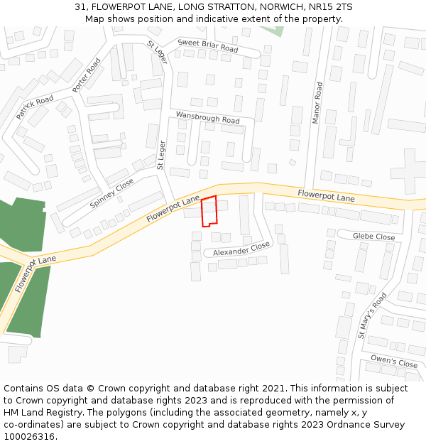 31, FLOWERPOT LANE, LONG STRATTON, NORWICH, NR15 2TS: Location map and indicative extent of plot