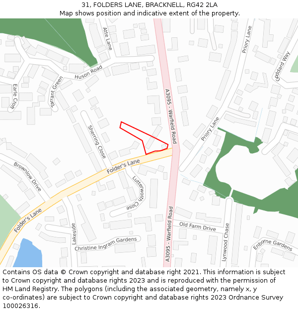 31, FOLDERS LANE, BRACKNELL, RG42 2LA: Location map and indicative extent of plot