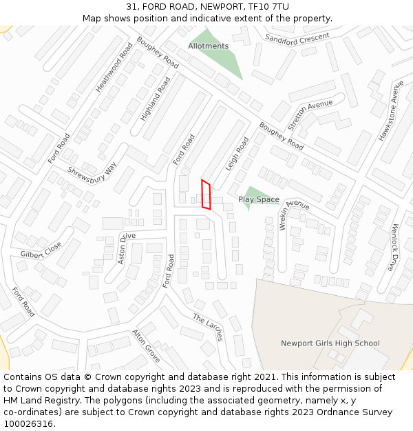 31, FORD ROAD, NEWPORT, TF10 7TU: Location map and indicative extent of plot