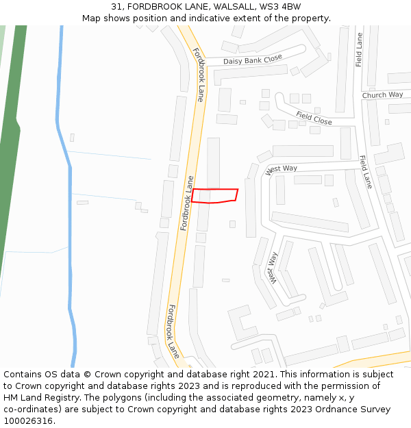 31, FORDBROOK LANE, WALSALL, WS3 4BW: Location map and indicative extent of plot