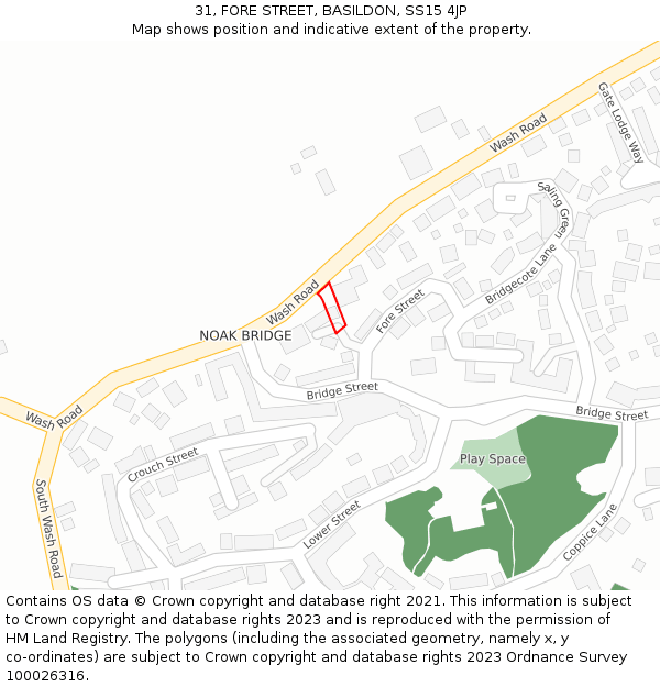 31, FORE STREET, BASILDON, SS15 4JP: Location map and indicative extent of plot
