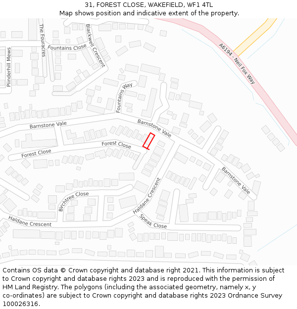 31, FOREST CLOSE, WAKEFIELD, WF1 4TL: Location map and indicative extent of plot