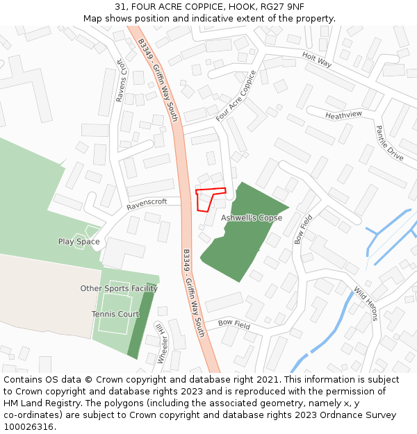 31, FOUR ACRE COPPICE, HOOK, RG27 9NF: Location map and indicative extent of plot