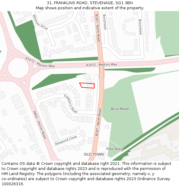 31, FRANKLINS ROAD, STEVENAGE, SG1 3BN: Location map and indicative extent of plot