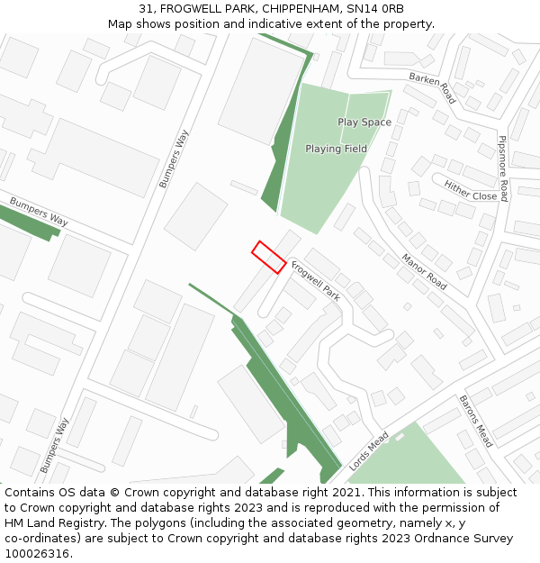 31, FROGWELL PARK, CHIPPENHAM, SN14 0RB: Location map and indicative extent of plot