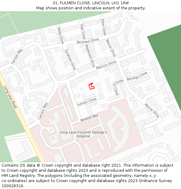 31, FULMEN CLOSE, LINCOLN, LN1 1AW: Location map and indicative extent of plot