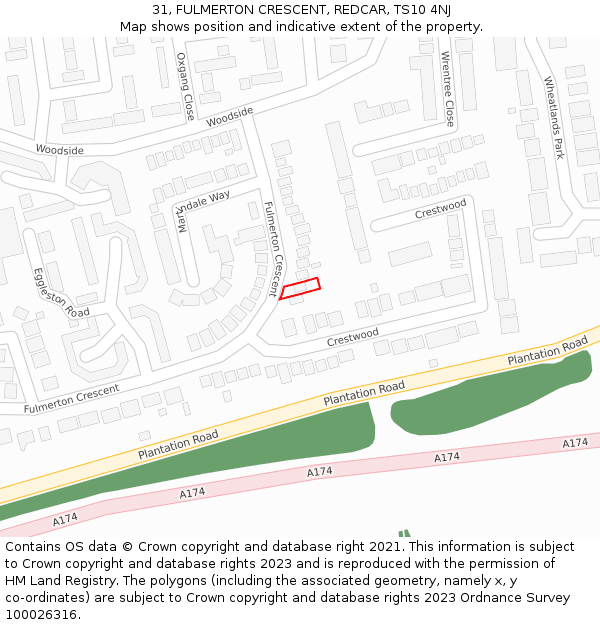 31, FULMERTON CRESCENT, REDCAR, TS10 4NJ: Location map and indicative extent of plot