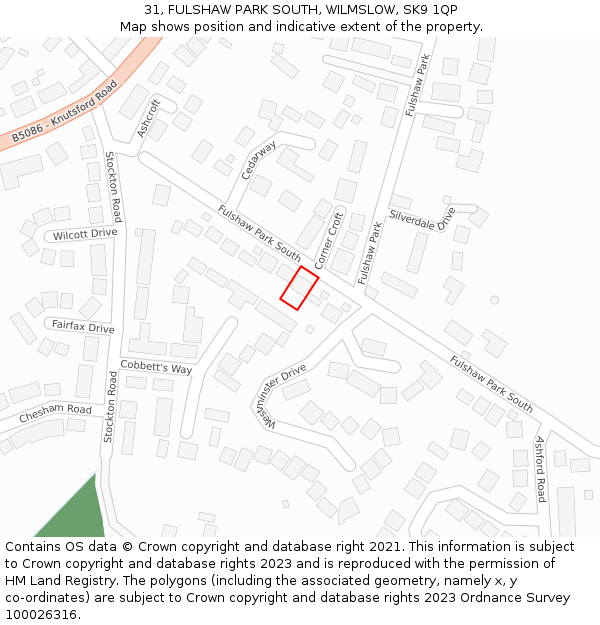 31, FULSHAW PARK SOUTH, WILMSLOW, SK9 1QP: Location map and indicative extent of plot