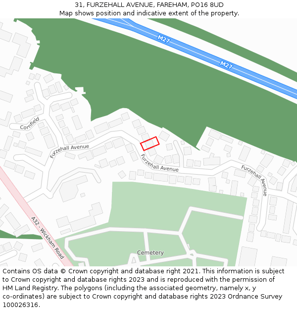 31, FURZEHALL AVENUE, FAREHAM, PO16 8UD: Location map and indicative extent of plot