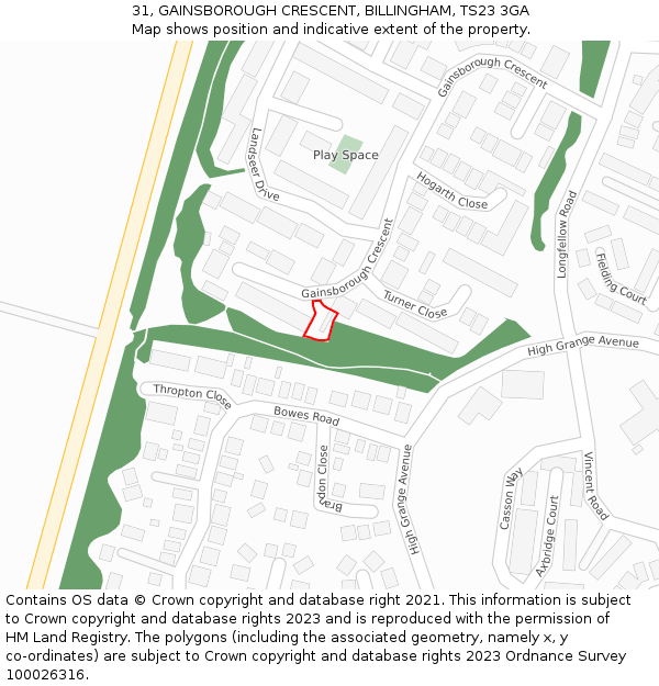 31, GAINSBOROUGH CRESCENT, BILLINGHAM, TS23 3GA: Location map and indicative extent of plot