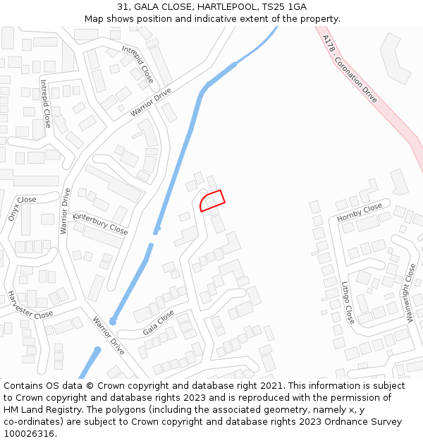 31, GALA CLOSE, HARTLEPOOL, TS25 1GA: Location map and indicative extent of plot
