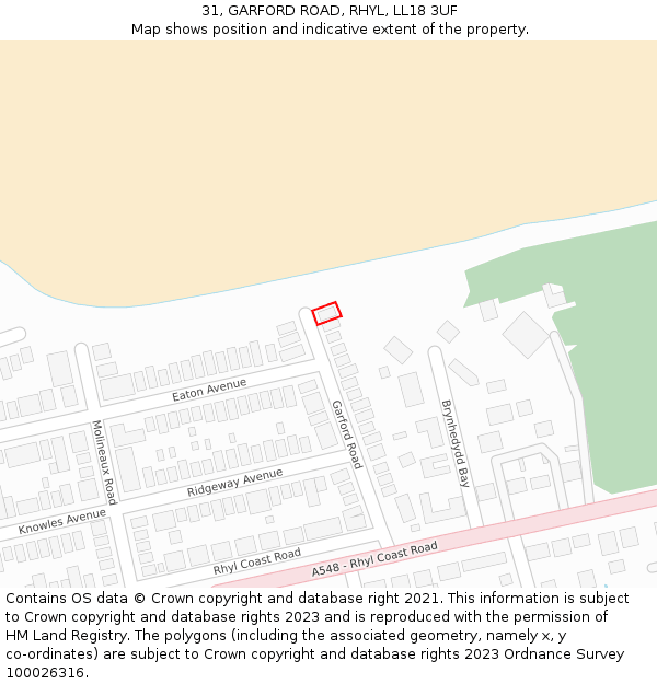 31, GARFORD ROAD, RHYL, LL18 3UF: Location map and indicative extent of plot