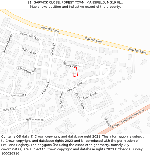 31, GARWICK CLOSE, FOREST TOWN, MANSFIELD, NG19 0LU: Location map and indicative extent of plot