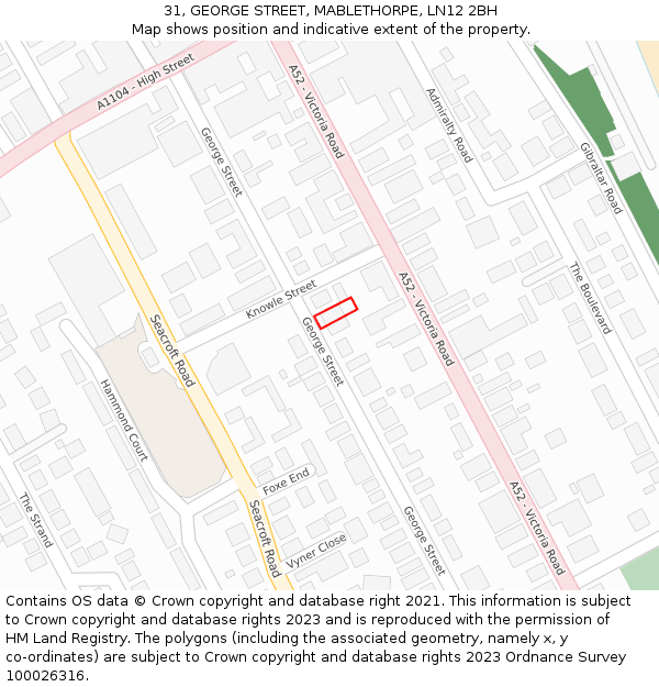 31, GEORGE STREET, MABLETHORPE, LN12 2BH: Location map and indicative extent of plot