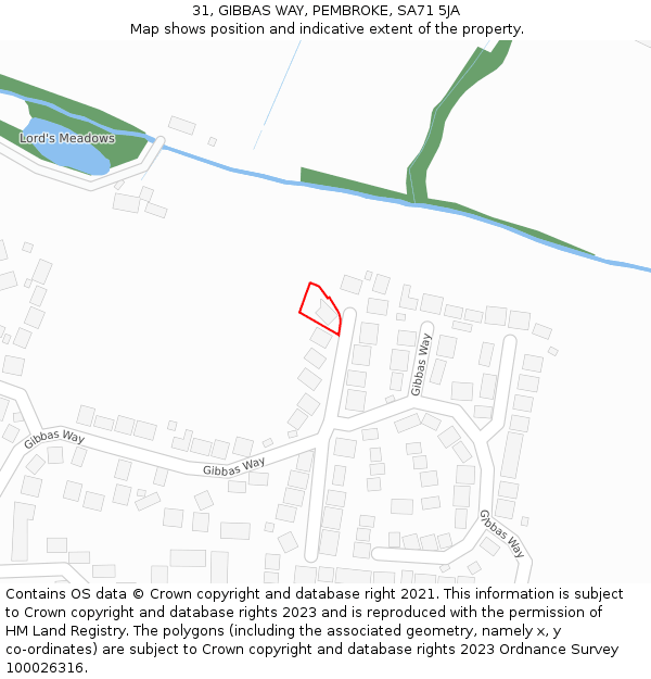 31, GIBBAS WAY, PEMBROKE, SA71 5JA: Location map and indicative extent of plot