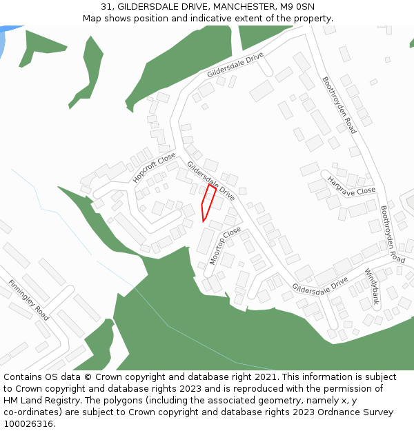 31, GILDERSDALE DRIVE, MANCHESTER, M9 0SN: Location map and indicative extent of plot