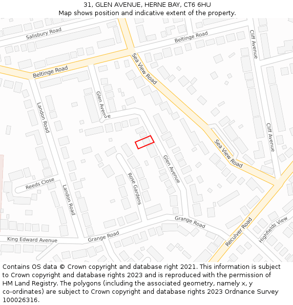 31, GLEN AVENUE, HERNE BAY, CT6 6HU: Location map and indicative extent of plot