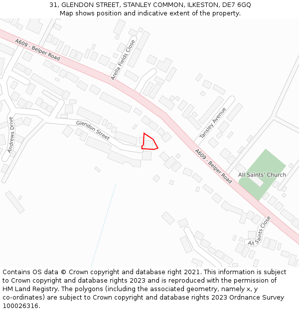 31, GLENDON STREET, STANLEY COMMON, ILKESTON, DE7 6GQ: Location map and indicative extent of plot