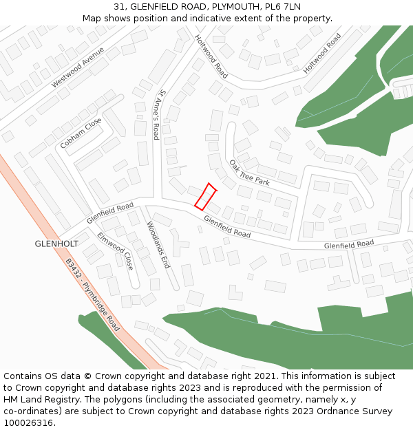 31, GLENFIELD ROAD, PLYMOUTH, PL6 7LN: Location map and indicative extent of plot