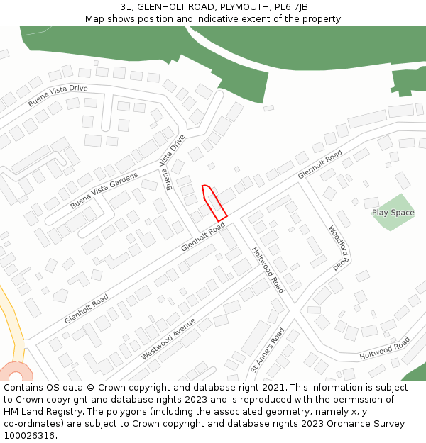 31, GLENHOLT ROAD, PLYMOUTH, PL6 7JB: Location map and indicative extent of plot