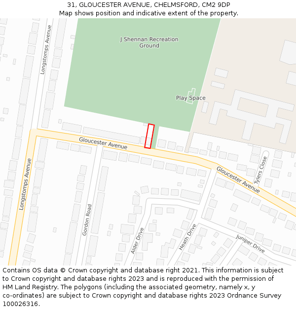 31, GLOUCESTER AVENUE, CHELMSFORD, CM2 9DP: Location map and indicative extent of plot