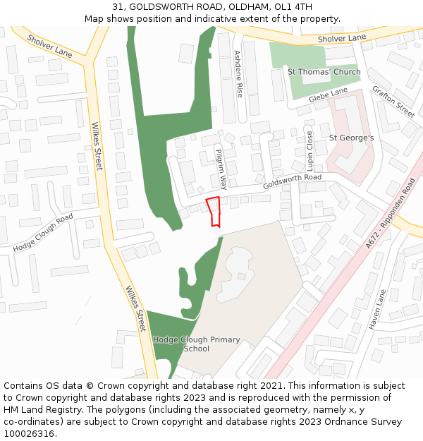 31, GOLDSWORTH ROAD, OLDHAM, OL1 4TH: Location map and indicative extent of plot