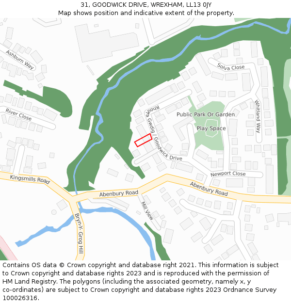 31, GOODWICK DRIVE, WREXHAM, LL13 0JY: Location map and indicative extent of plot