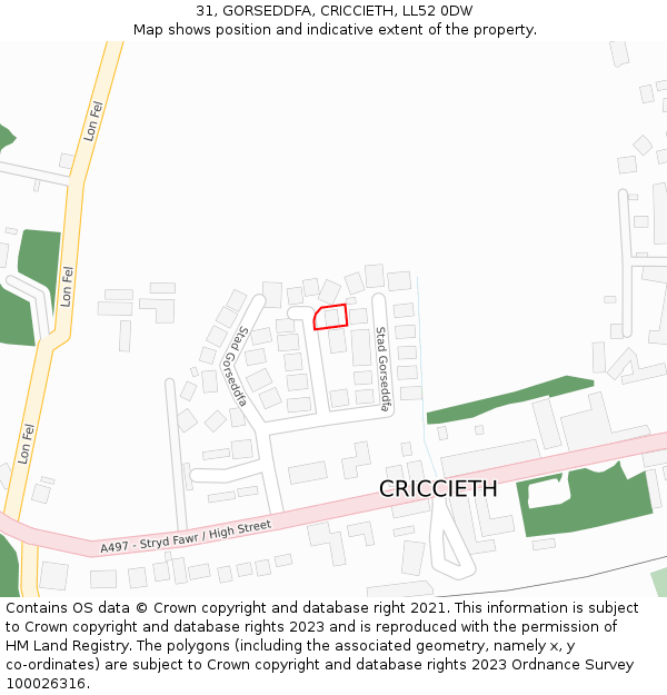 31, GORSEDDFA, CRICCIETH, LL52 0DW: Location map and indicative extent of plot