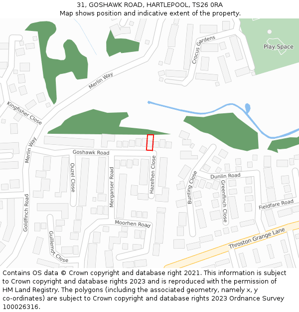 31, GOSHAWK ROAD, HARTLEPOOL, TS26 0RA: Location map and indicative extent of plot