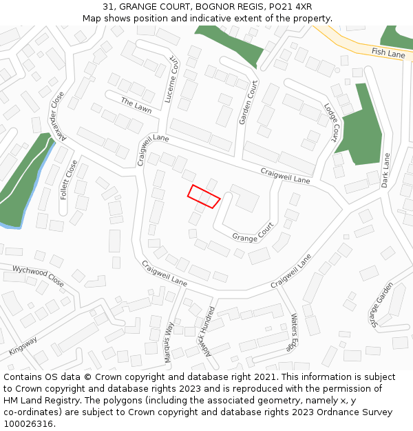 31, GRANGE COURT, BOGNOR REGIS, PO21 4XR: Location map and indicative extent of plot