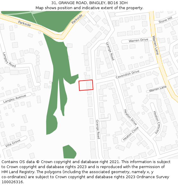 31, GRANGE ROAD, BINGLEY, BD16 3DH: Location map and indicative extent of plot