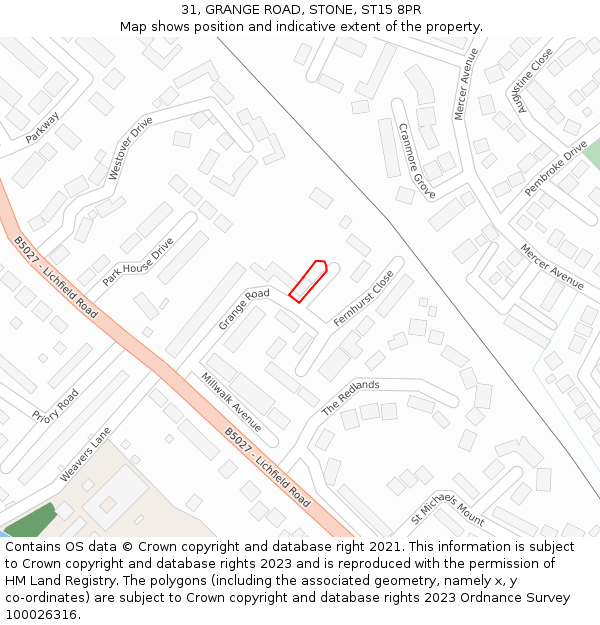 31, GRANGE ROAD, STONE, ST15 8PR: Location map and indicative extent of plot