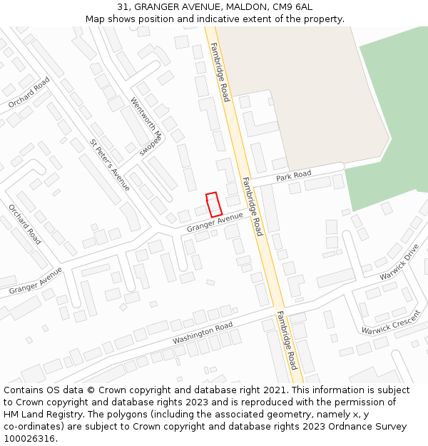 31, GRANGER AVENUE, MALDON, CM9 6AL: Location map and indicative extent of plot