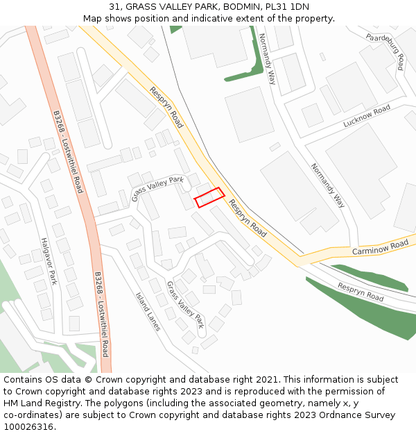 31, GRASS VALLEY PARK, BODMIN, PL31 1DN: Location map and indicative extent of plot