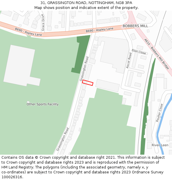 31, GRASSINGTON ROAD, NOTTINGHAM, NG8 3PA: Location map and indicative extent of plot