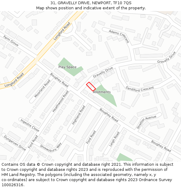 31, GRAVELLY DRIVE, NEWPORT, TF10 7QS: Location map and indicative extent of plot