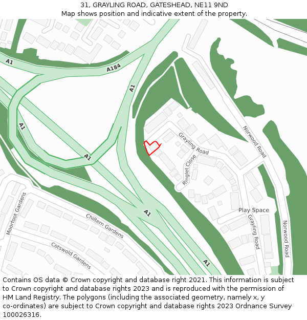 31, GRAYLING ROAD, GATESHEAD, NE11 9ND: Location map and indicative extent of plot