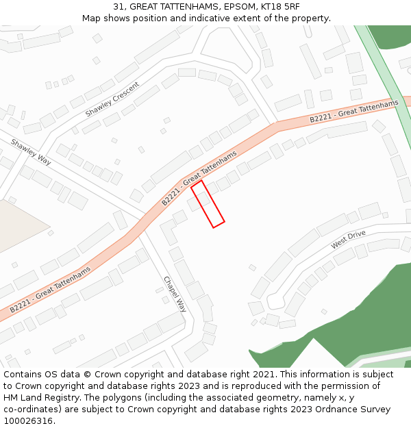 31, GREAT TATTENHAMS, EPSOM, KT18 5RF: Location map and indicative extent of plot