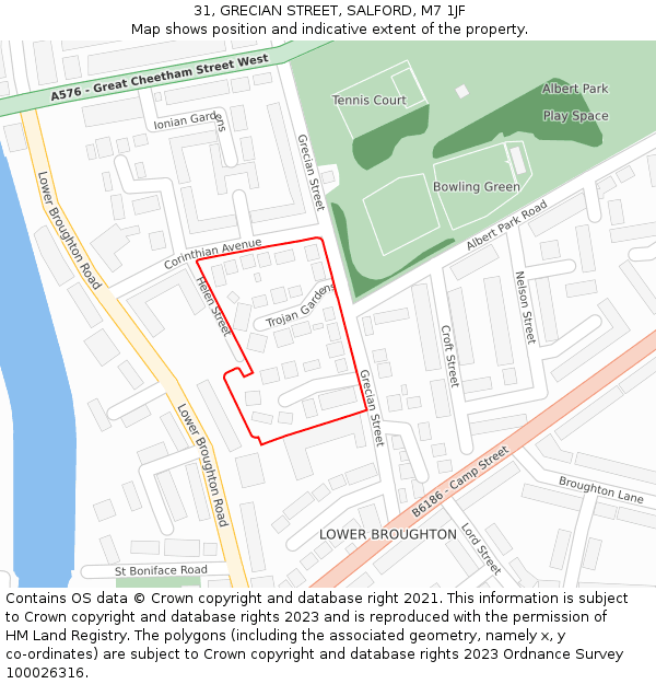 31, GRECIAN STREET, SALFORD, M7 1JF: Location map and indicative extent of plot