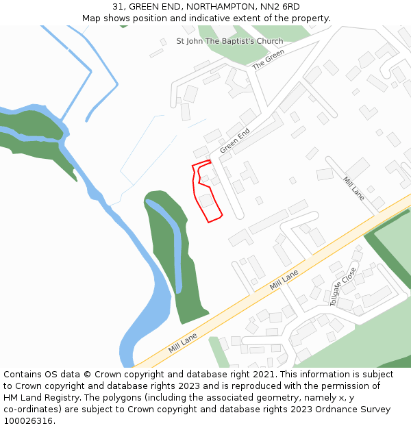 31, GREEN END, NORTHAMPTON, NN2 6RD: Location map and indicative extent of plot