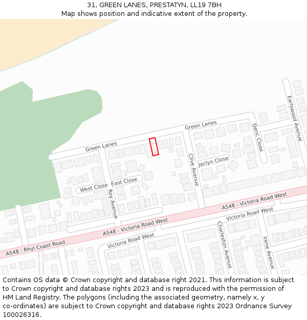 31, GREEN LANES, PRESTATYN, LL19 7BH: Location map and indicative extent of plot