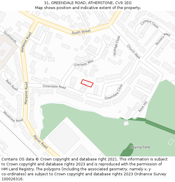 31, GREENDALE ROAD, ATHERSTONE, CV9 1EG: Location map and indicative extent of plot