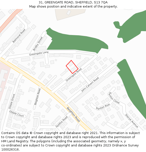 31, GREENGATE ROAD, SHEFFIELD, S13 7QA: Location map and indicative extent of plot