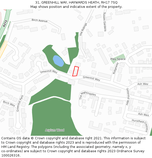 31, GREENHILL WAY, HAYWARDS HEATH, RH17 7SQ: Location map and indicative extent of plot