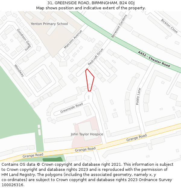 31, GREENSIDE ROAD, BIRMINGHAM, B24 0DJ: Location map and indicative extent of plot