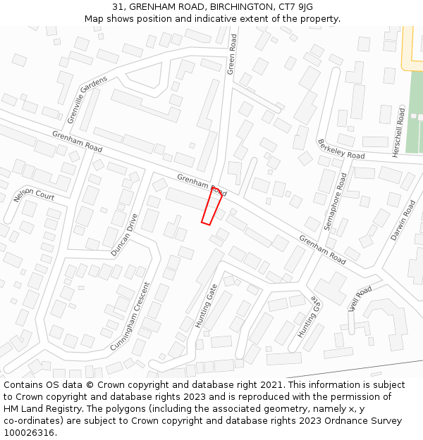 31, GRENHAM ROAD, BIRCHINGTON, CT7 9JG: Location map and indicative extent of plot