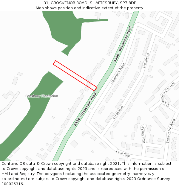 31, GROSVENOR ROAD, SHAFTESBURY, SP7 8DP: Location map and indicative extent of plot