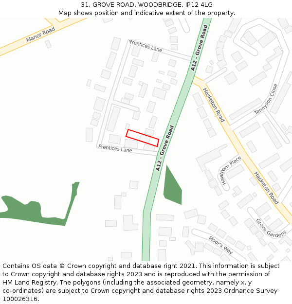 31, GROVE ROAD, WOODBRIDGE, IP12 4LG: Location map and indicative extent of plot