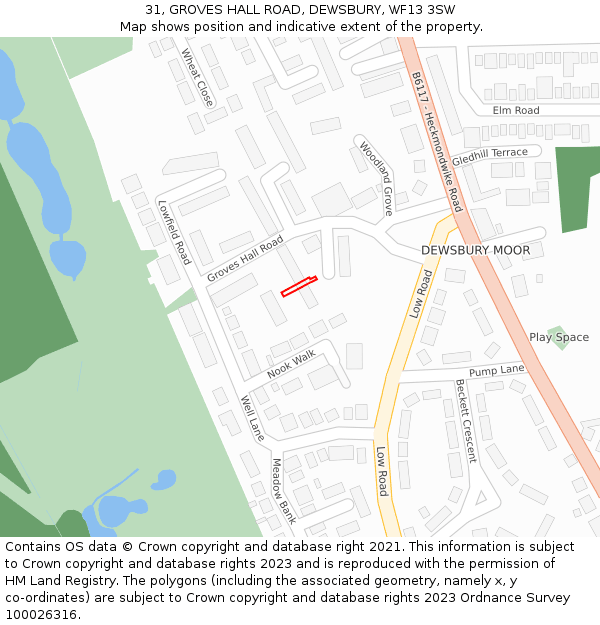 31, GROVES HALL ROAD, DEWSBURY, WF13 3SW: Location map and indicative extent of plot