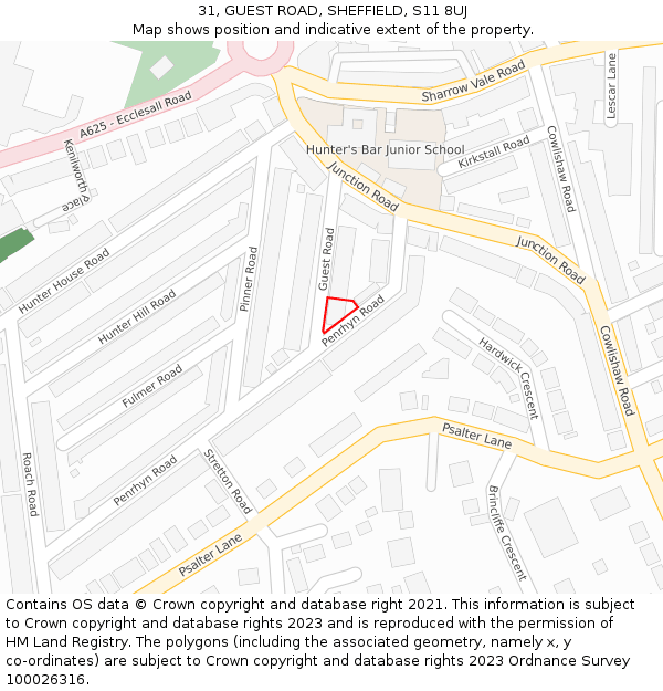 31, GUEST ROAD, SHEFFIELD, S11 8UJ: Location map and indicative extent of plot